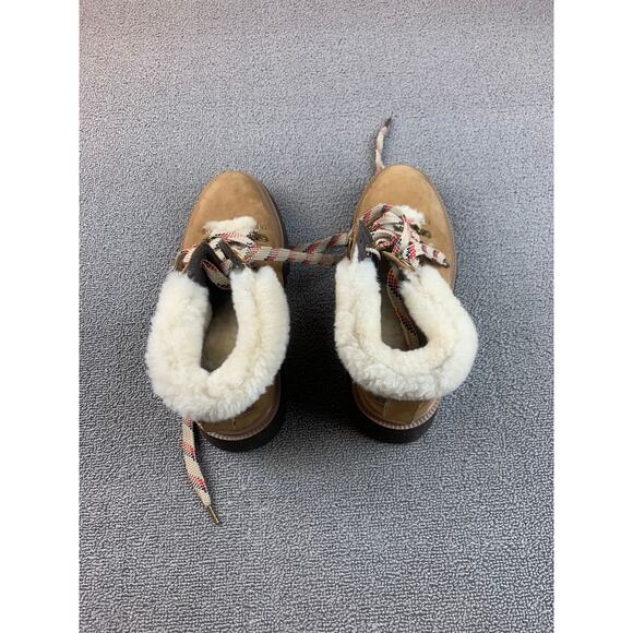 Bionica 8M Tan White Suede Faux Fur Lace Up Winter Hiking Boots - Picture 7 of 7